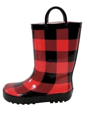 Hudson Baby Red and Black Buffalo Plaid Toddler Rain Boots